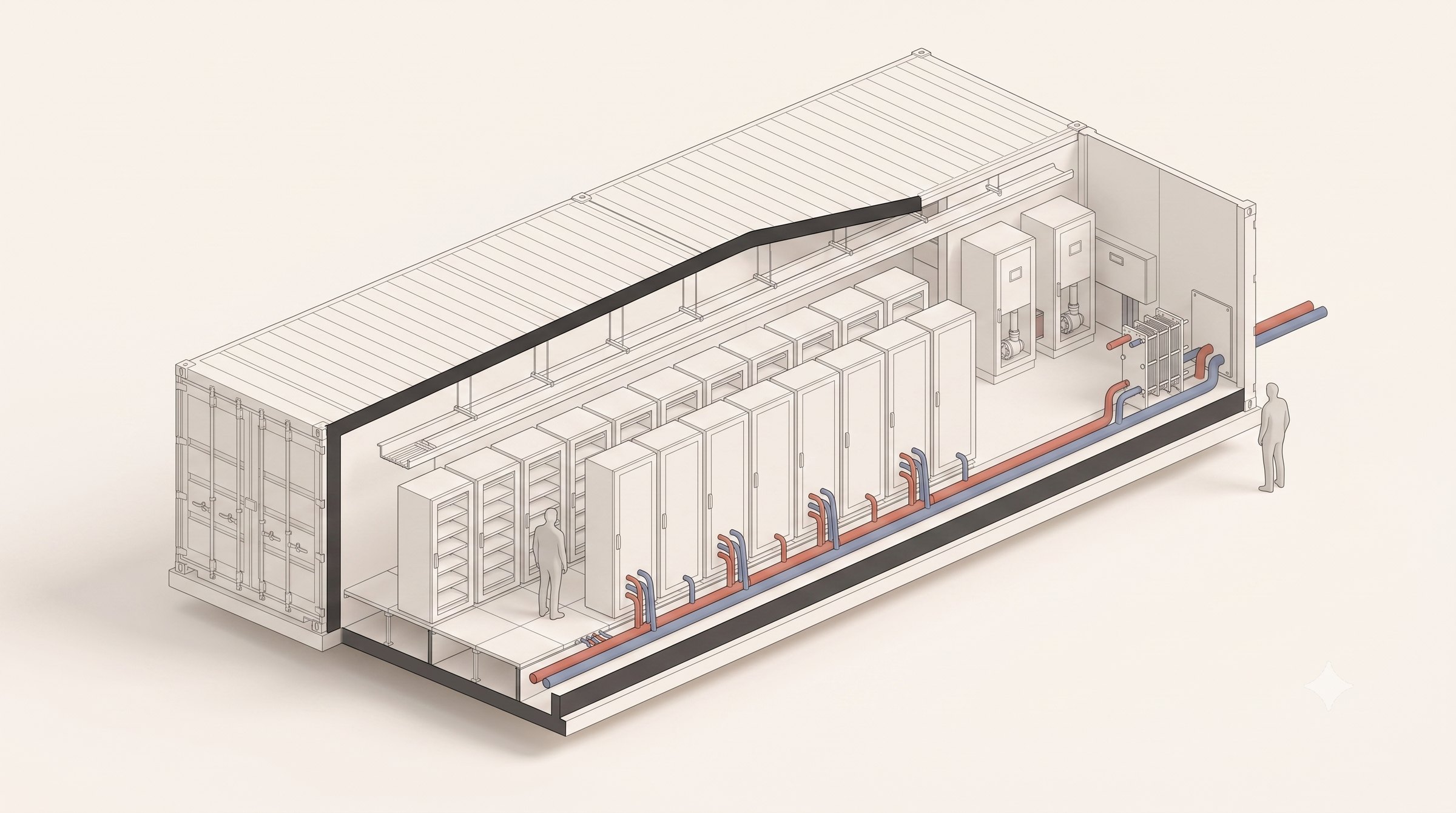 Pod cutaway, thirteen rack positions and the plant end